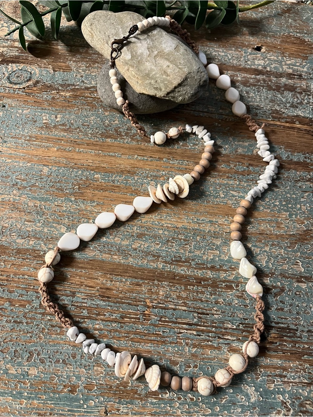 Handcrafted Neutral Multi-Strand Beaded Beach Necklace - White/Cream - Picture 7 of 7